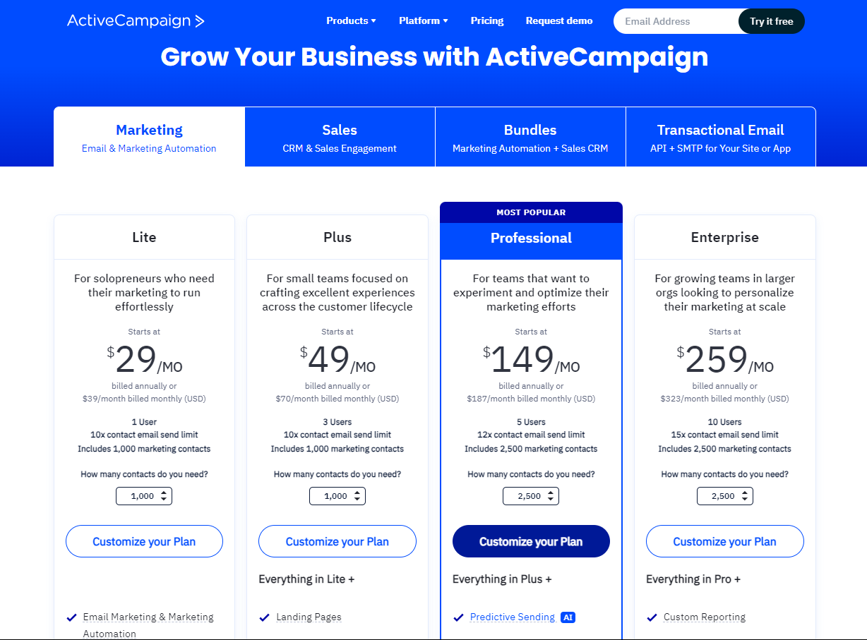 Brevo vs ActiveCampaign. ActiveCampaign pricing and plans.